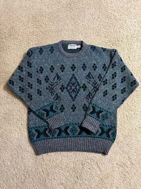 Vintage Amana Woolen Mill Geometric Knit Pullover Sweater Size Large